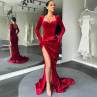 fashions outfits red mermaid prom dresses full sleeves sweetheart evening gowns side split vestidos de c%c3%b3ctel robe de soiree