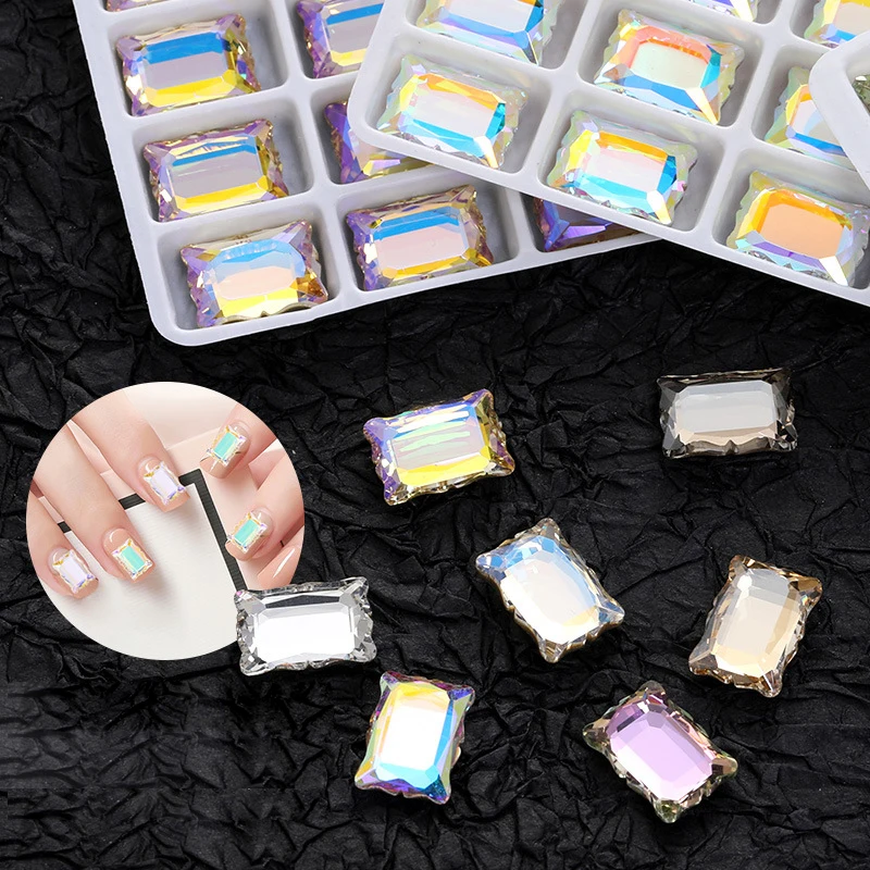 

New Rectangle Magic Mirror Nail Art Rhinestone Flat Back High Quality K9Glass Crystal Lace Fingernail DIY Decoration Accessories