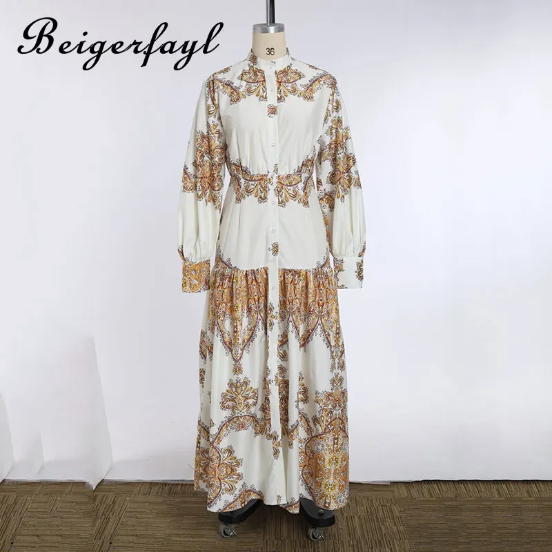 Beigerfayl осеннее платье для женщин 2019 богемные цветочные печати хлопок A Line фонарь