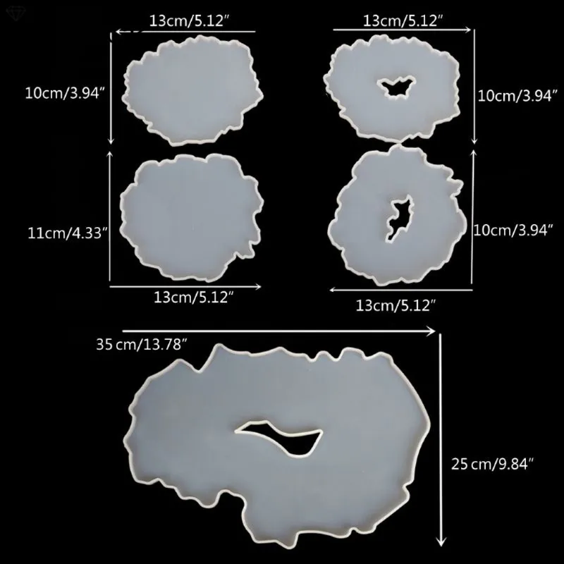 

5Pc Large Irregular Resin Coaster Molds DIY Silicone Tray Fruit Tea Cup Mat Geode Agate Platter Epoxy Resin Molds Kit