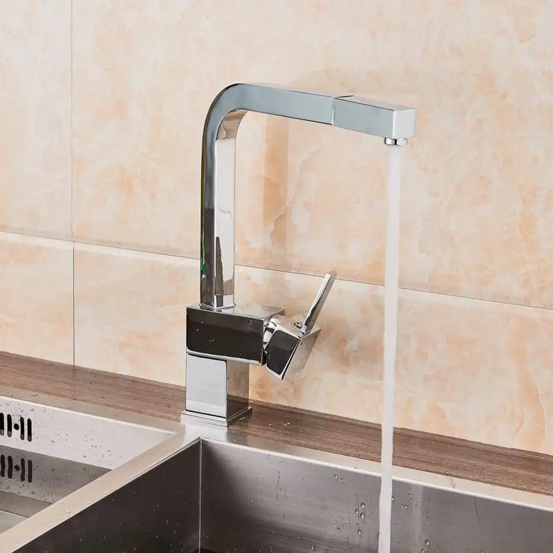 Квадратный выдвижной кухонный смеситель кран из матового никеля для кухни
