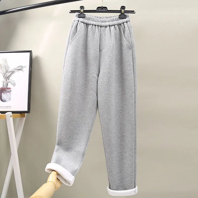 light grey Бархатные утепленные прямые штаны-шаровары для женщин; Pantalon Femme; брюки с эластичной резинкой на талии; сезон осень-зима; повседневные спортивные брюки для женщин; C6033 - Цвет: light grey