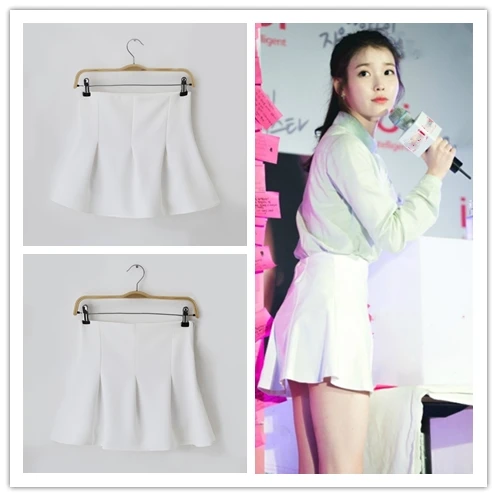 

KPOP IU Lee Ji Eun New fashion white Skirts women wild High Waist Mini Skirt School Girl Elegant Students Sexy slim A-line Skirt