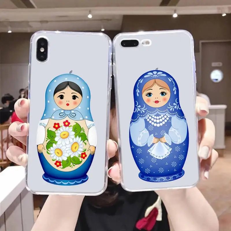 

Russian Doll Phone Case For Iphone 12 11 7 8 Pro Mini XS Max Xr X PLUS Transparent Coque Fundas Cover