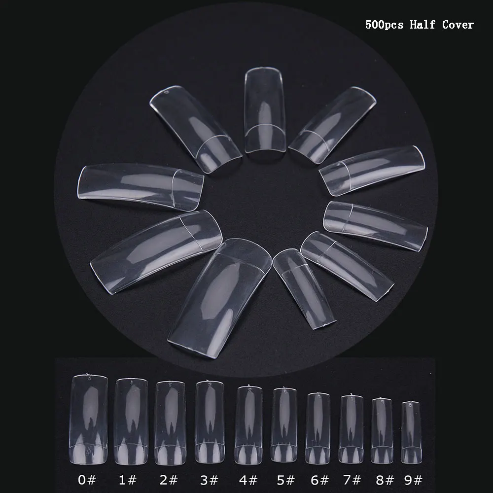 500pcs-half Cover OSHIONER накладные кончики для маникюра, прозрачные белые натуральные наполовину покрытые накладные ногти, пластиковые маникюрные инструменты для наращивания пальцев - Цвет: 500pcs-half Cover