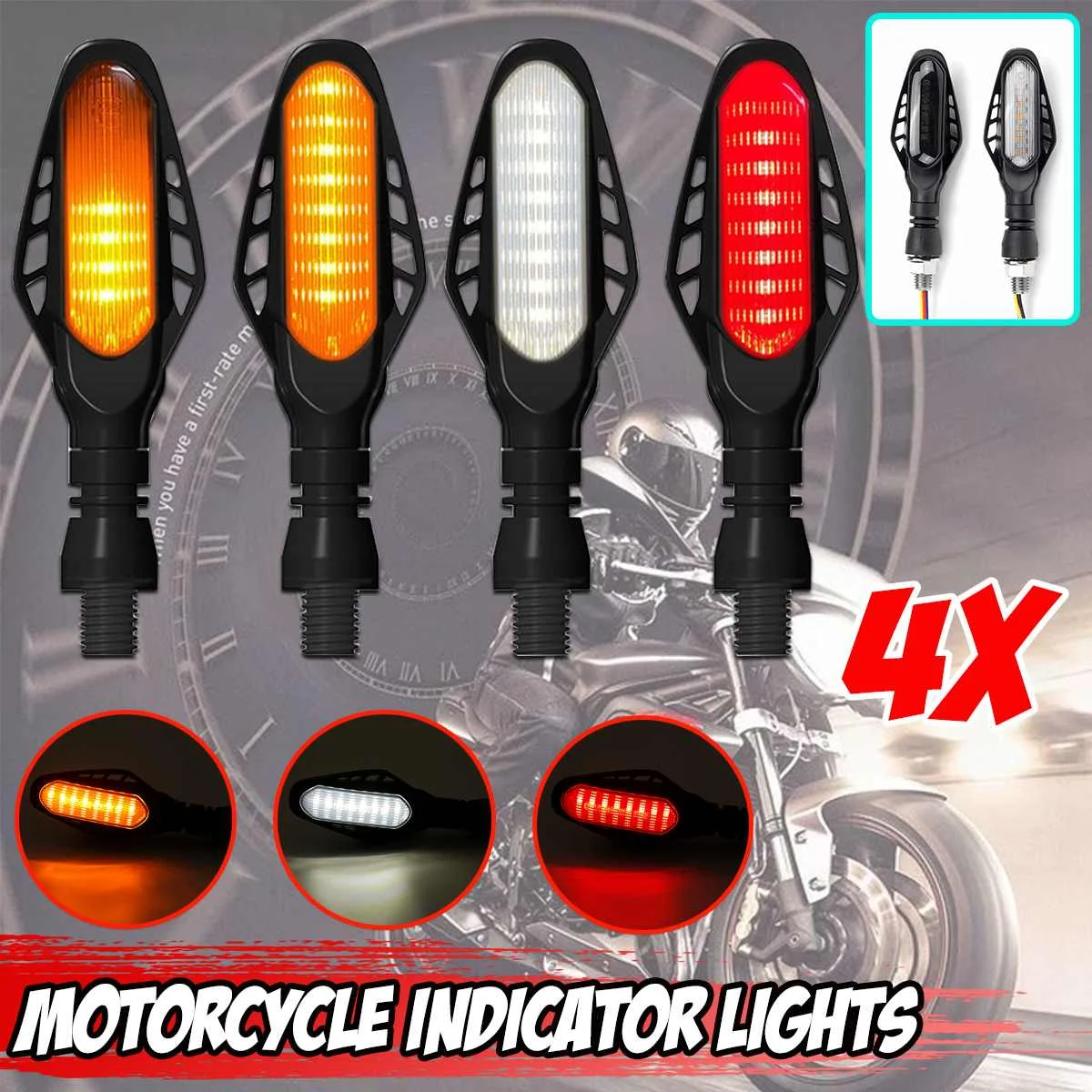 

4pcs 16LED Motorcycle Turn Signal Indicator Light Scan Starting Flowing Amber Brake Stop Tail Light Waterproof Driving Lights