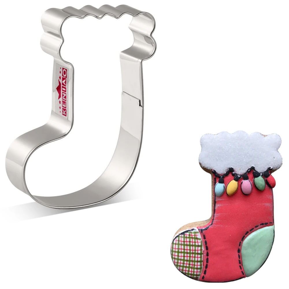 

KENIAO Winter Christmas Stocking Cookie Cutter - 9.3 x 7 CM - Biscuit Fondant Sandwich Bread Mold - Stainless Steel