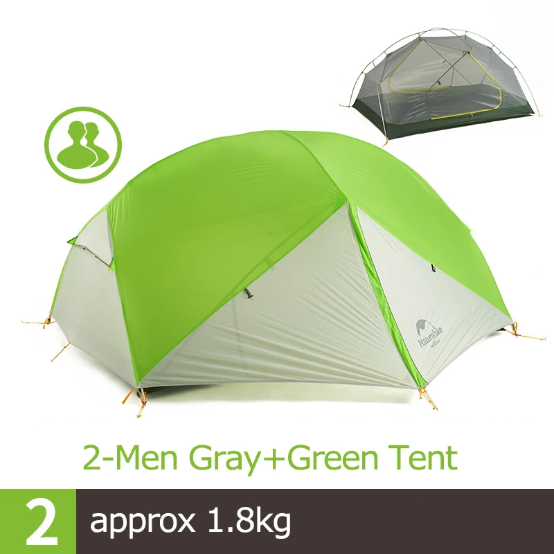 Naturehike NH17T007-M Mongar 20D нейлон двухслойные водонепроницаемый 2 для мужчин два человека палатка 3 сезона для кемпинга альпинизмом - Цвет: Gray and green Tent