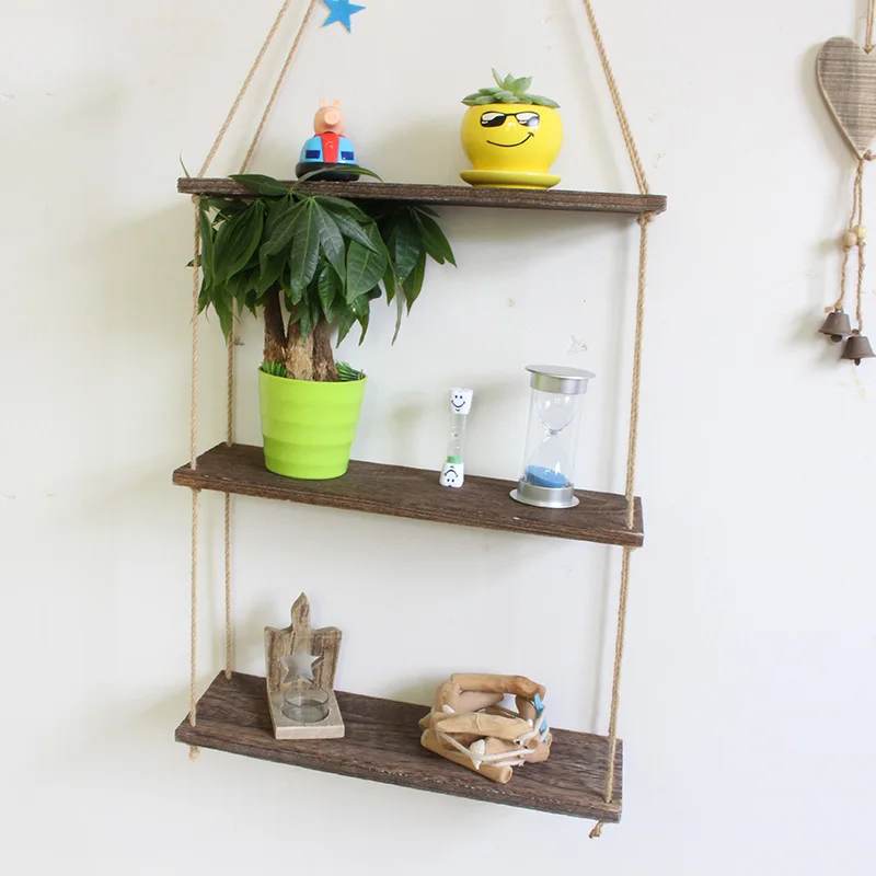 Настенные полки для хранения качелей деревянная подвесная полка джутовый