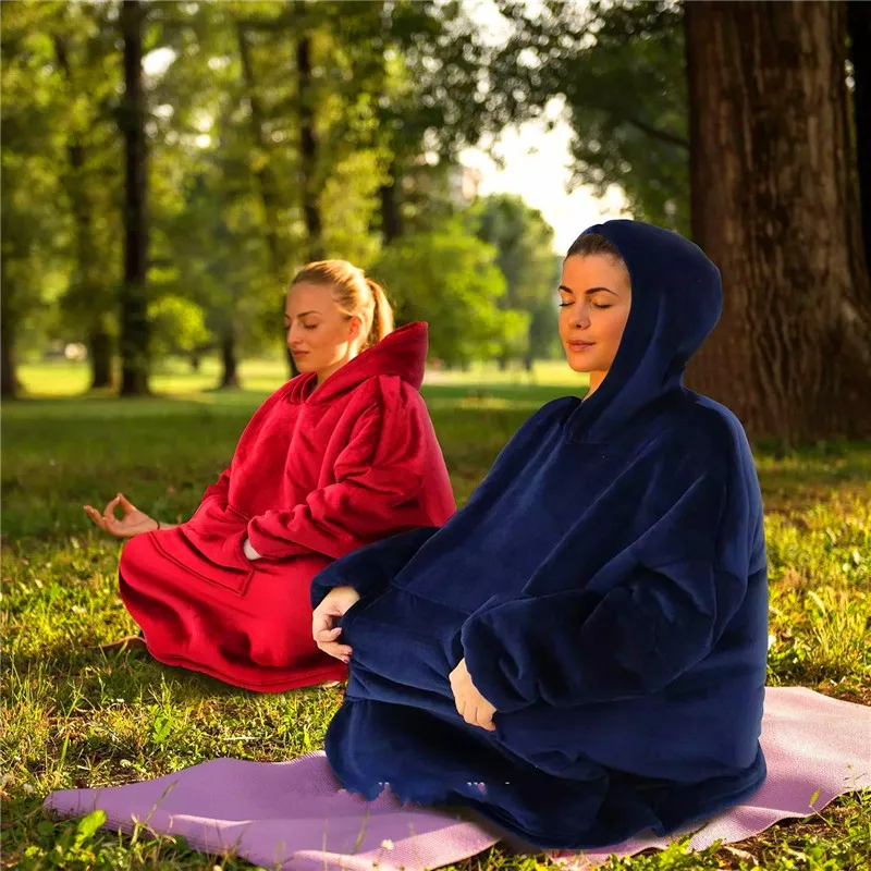 

For Winter Thick Comfy Women Oversized Cozy Wearable Hooded Blanket Sweatshirt Adult TV Sherpa Fleece Blanket With Sleeves Warm
