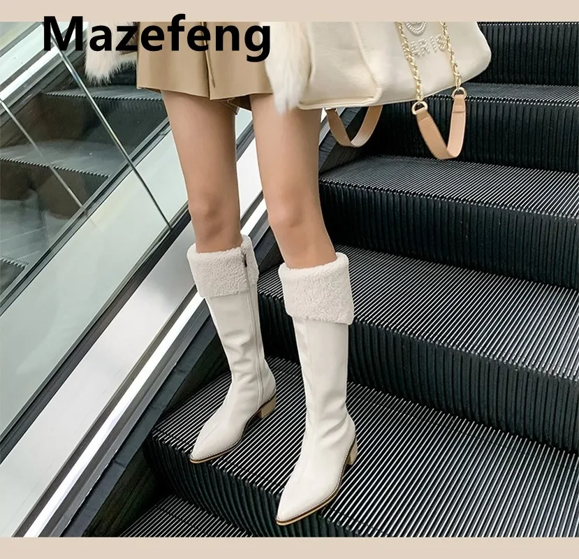 

Mazefeng 2021 Fashion Women Boots Winter Heels Quality Long Comfort Mujer Thigh High Boot Botas Mujer Zipper Knee-high
