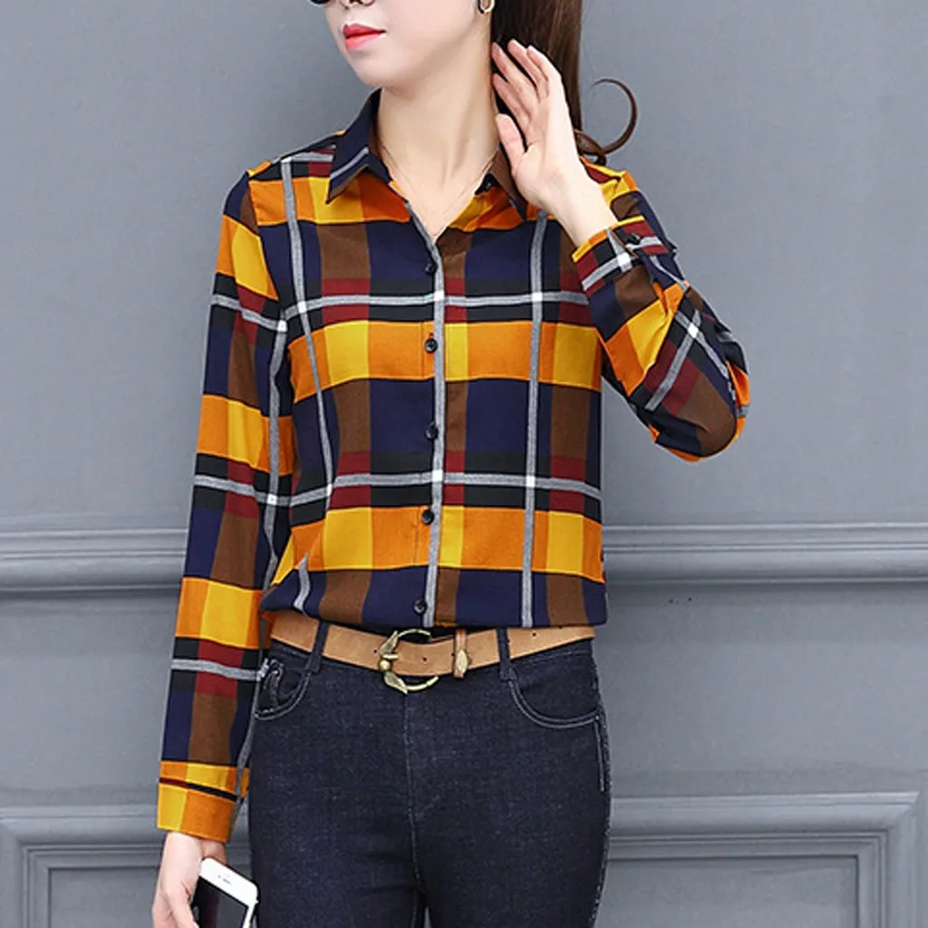 MISSOMO Women tops Business Shirt Lattice Print Long Sleeve Button Turn Down Collar Office Lapel Plus Size Blusas Feminina | Женская
