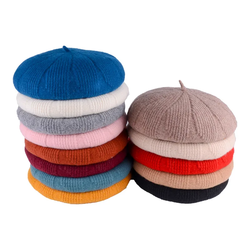 

Vinatage women casual woolen berets cap Elegant Ladies crochet artist hats thick warm striped Pumpkin gorros