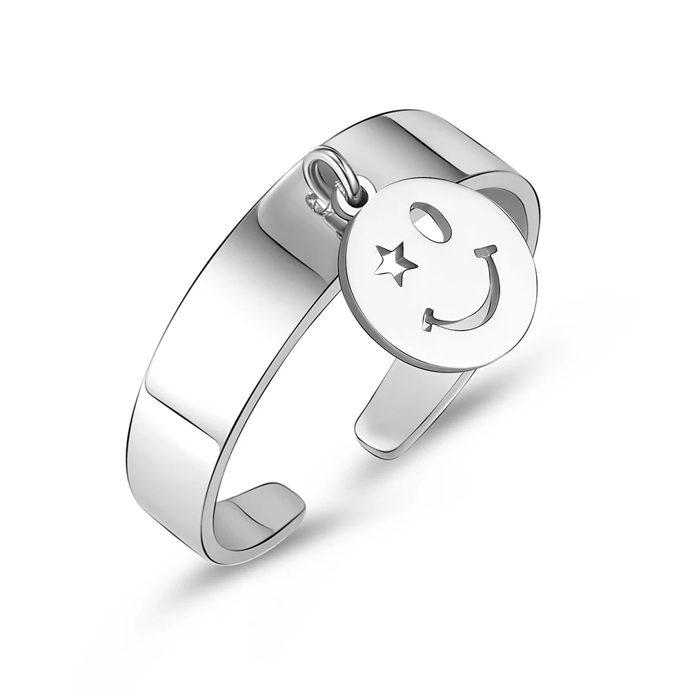 

Unisex Hollow Happy Smile Charm Rings For Men Women Stainless Steel Adjustable Open Hig Hop Ring Gift For Friend Female Jewelry