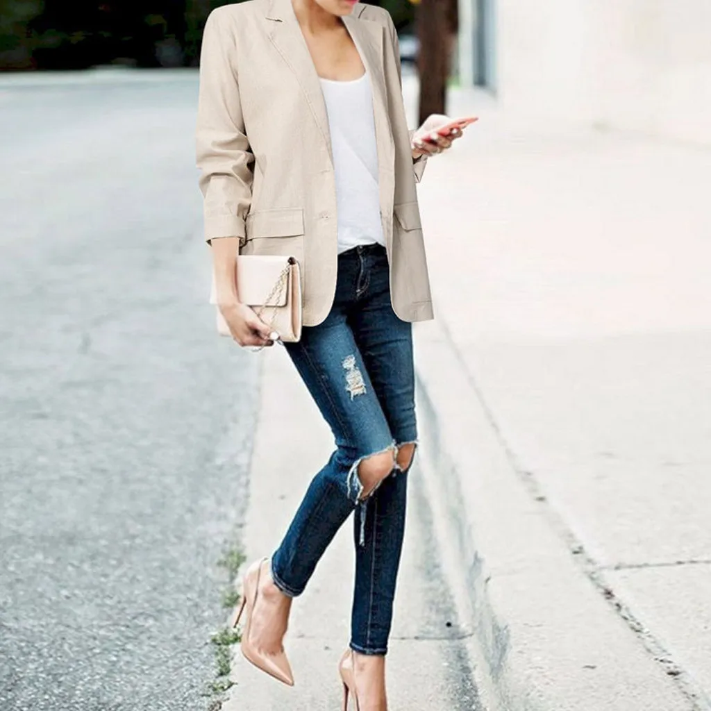 

2019 Winter New Fashion Slim Women Long Sleeve Double-Breasted Slim Office Blazer Coat Jacket Overcoat Z108