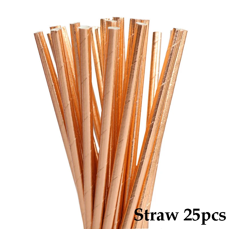 Straw 25pcs Одноразовая посуда Роза зеленая Акварельная большая бумажная тарелка высококачественные вечерние тарелки для декора чашки салфетки принадлежности для дня рождения свадьбы - Цвет: Straw 25pcs