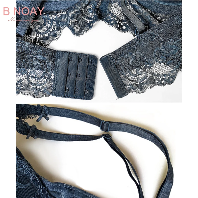 B NOAY 2021 New Sexy Women's Underwear Bra Lingerie French Lace BCD Plus Size Push Up Soft Underwire Floral Bralette Set