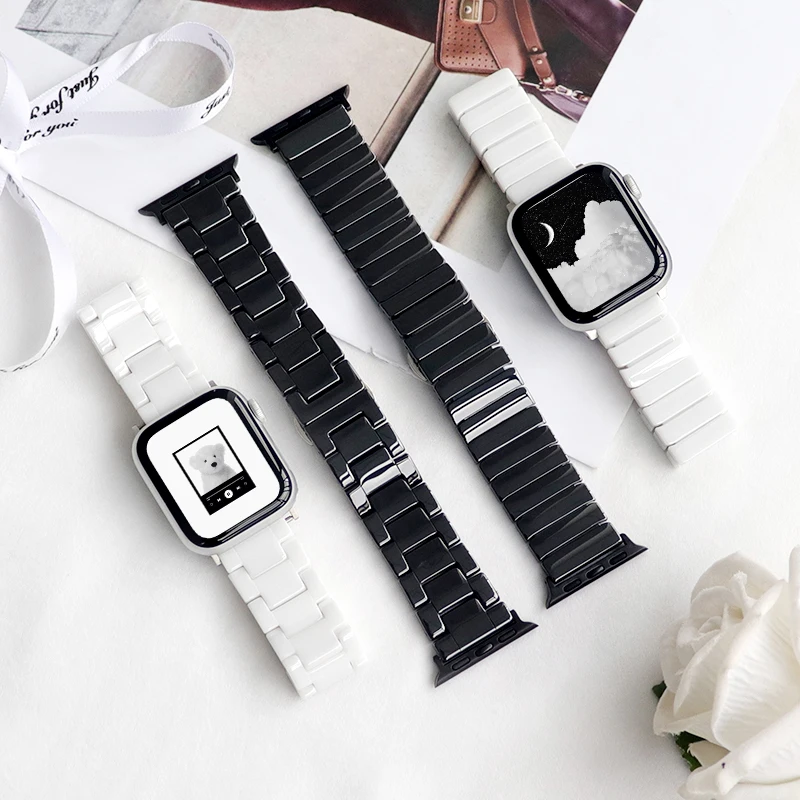 

Ceramic Strap for Apple Watch Band 44mm 40mm 45mm 41mm 42mm 38mm Accessories Stainless steel bracelet iWatch series 6 5 4 3 se 7