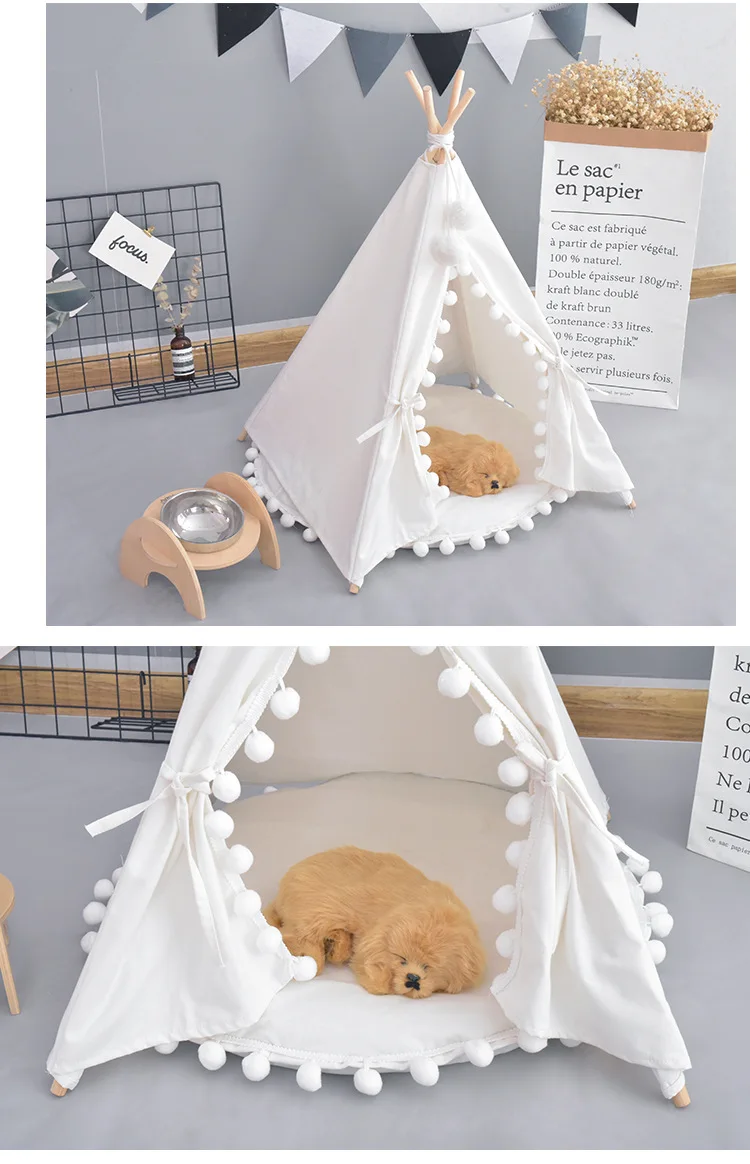 Pet House Cute dog tent outside tent House Kennels Washable Tent Puppy Cat Indoor Outdoor Portable Teepee Mat 2 Styles