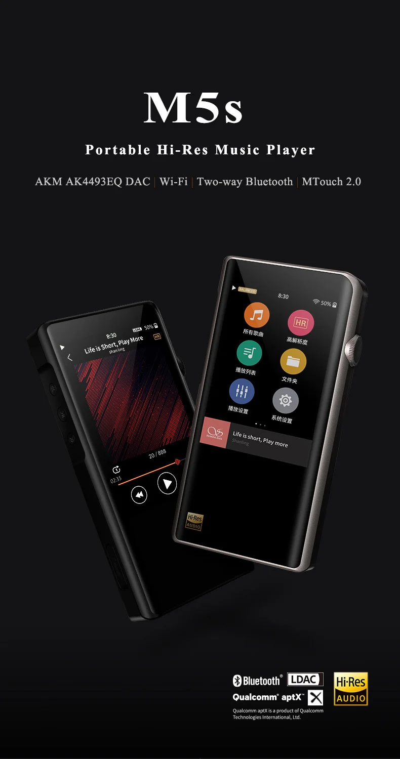 AK Audio новейший Shanling M5s Hi-Res портативный музыкальный плеер Bluetooth Apt-X плеер мини DAP DSD без потерь маленький плеер HIFI MP3