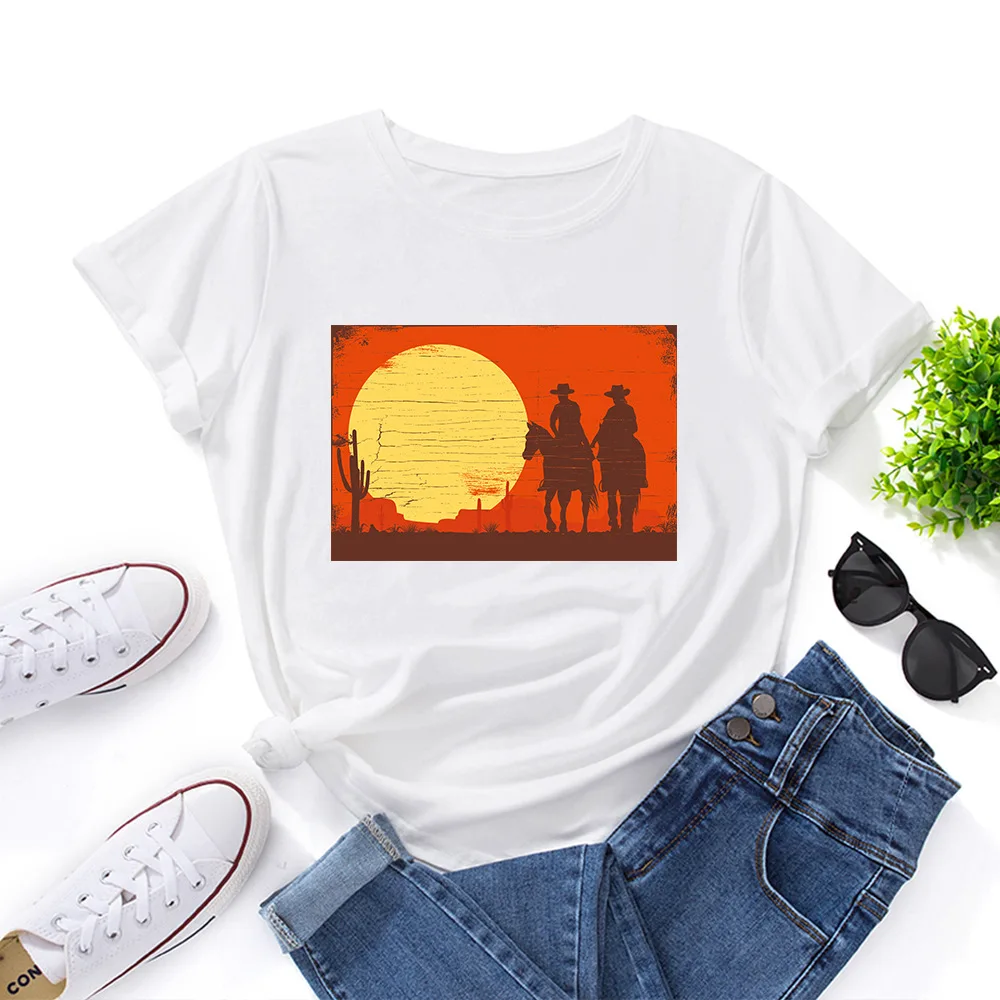 

Sunset Scenery Printing Women's T-shirt Large Size S-5XL Short Sleeve O-neck 100%Cotton Basic Tee Shirt Harajuku Graphic Tops