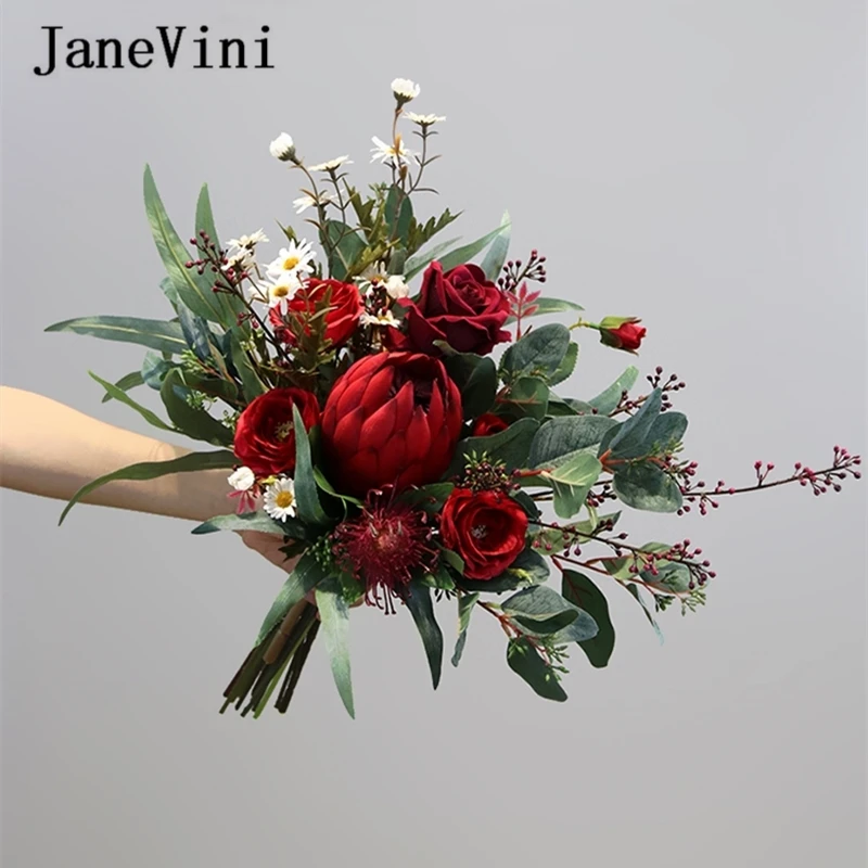 

JaneVini Vintage Wedding Bouquets Western Style Bridal Emperor Flowers Artificial Silk Rose Bride Fake Bouquet Ramo Flores Novia