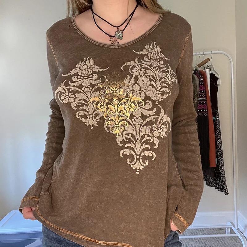 

Женская футболка с принтом в стиле Харадзюку, с длинным рукавом