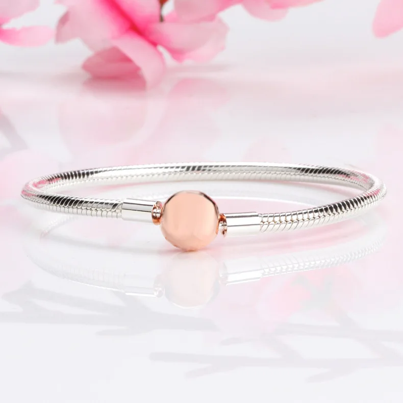 

Amas 925 Sterling Silver Basic Chain Hot Classic Clasp Snake Bone Bracelet Rose Gold Button Basic Chain Gift For Girlfriend