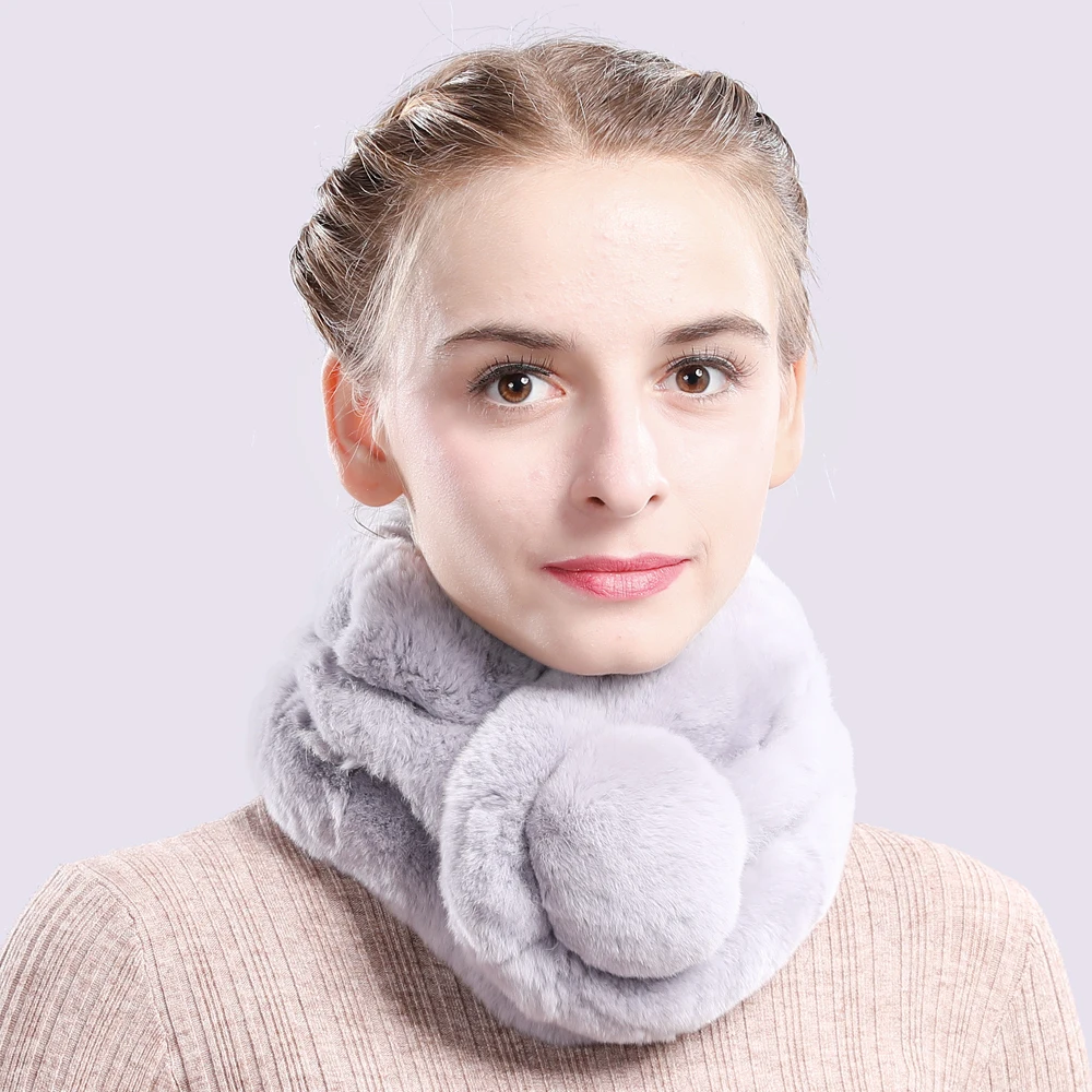 2020 Hot Women Winter Warm Soft Real Rex Rabbit Fur Scarf 100% Natural Ring Scarfs Fashion Scarves |