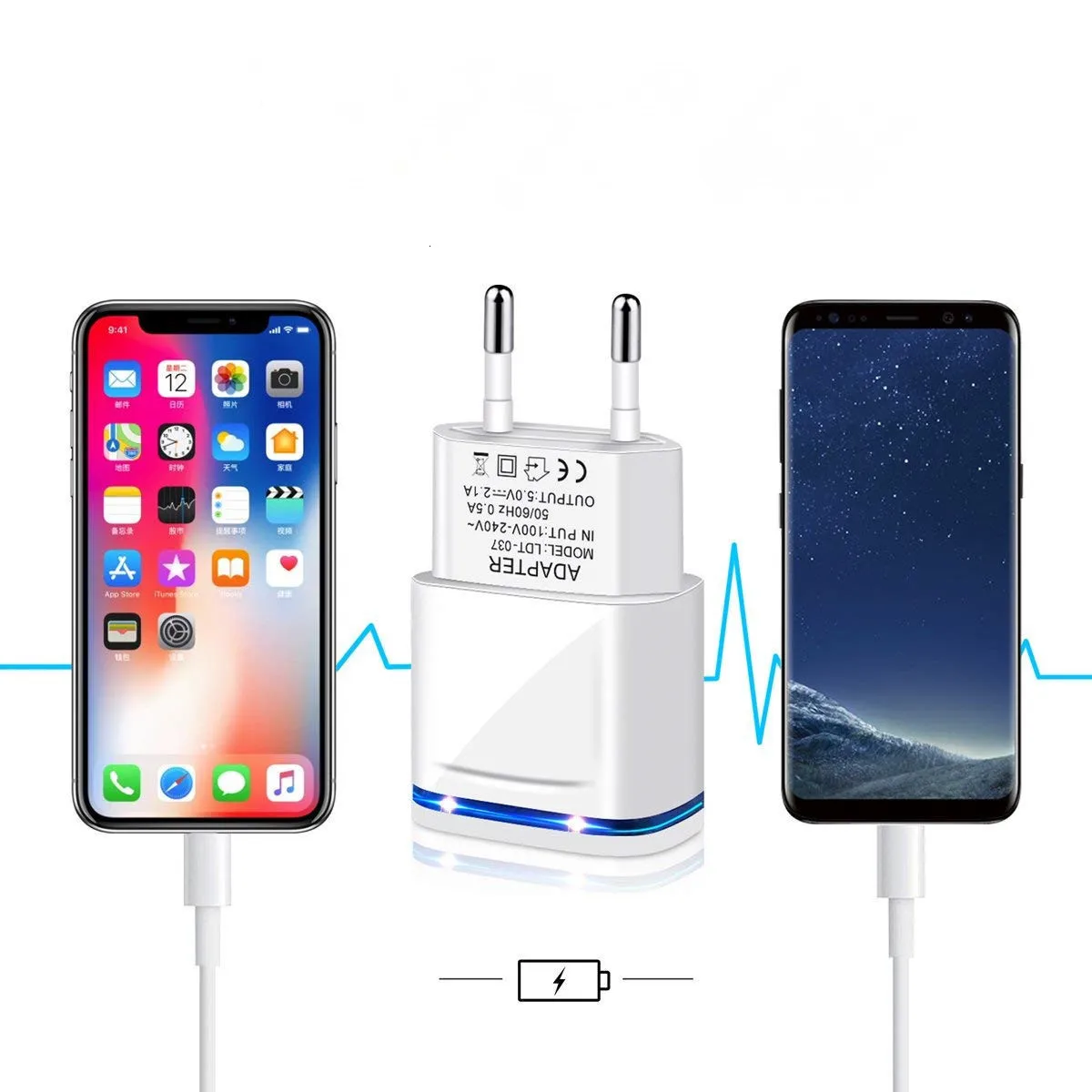 5V 2A EU штекер светодиодный светильник 2 USB адаптер для мобильного телефона настенное зарядное устройство микро данных Быстрая зарядка для iPhone 5 6 iPad samsung