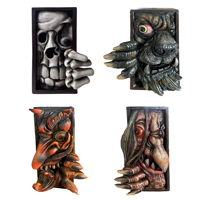 

Peeping On The Bookshelf Frankenstein's Face Resin Bookends Horror Bookcase Sculpture For Bookshelf Decor