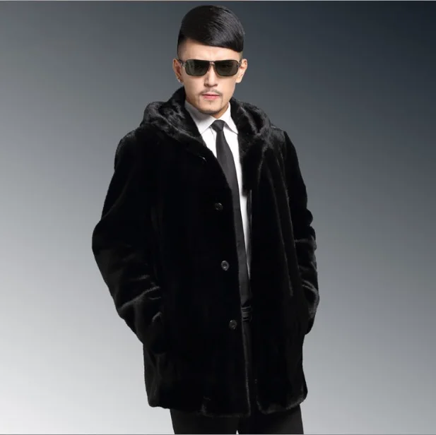 2019 Мужская зимняя кожаная куртка с капюшоном пальто из искусственного меха