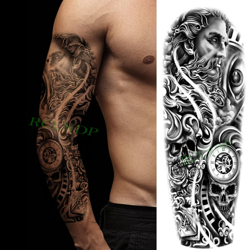 

Waterproof Temporary Tattoo Sticker King Rose Roman Clock Full Arm Fake Tatto Flash Sleeve Tatoo for Men Women The body art