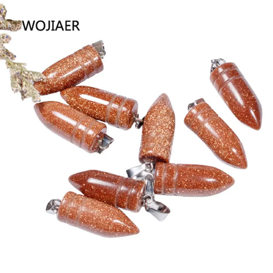 

WOJIAER Natural Golden Sand Gem Stone Bullet Pendant Pendulum Stone Energy Handmade Jewelry 1PCS ZM0551