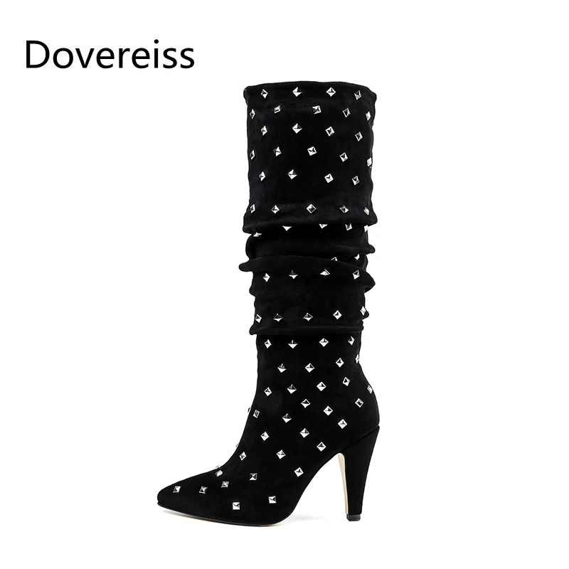 

Dovereiss Fashion Women's Shoes Winter new Sexy Elegant Concise Mature Pointed toe Knee high boots Special-shaped heels 43