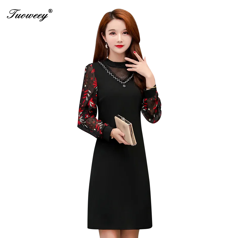 

Beading Hollow Out Sleeve Women Dress 2020 Autumn patchwork Lady Mini Women Clothes straight 4XL Plus Size Bodycon Dress
