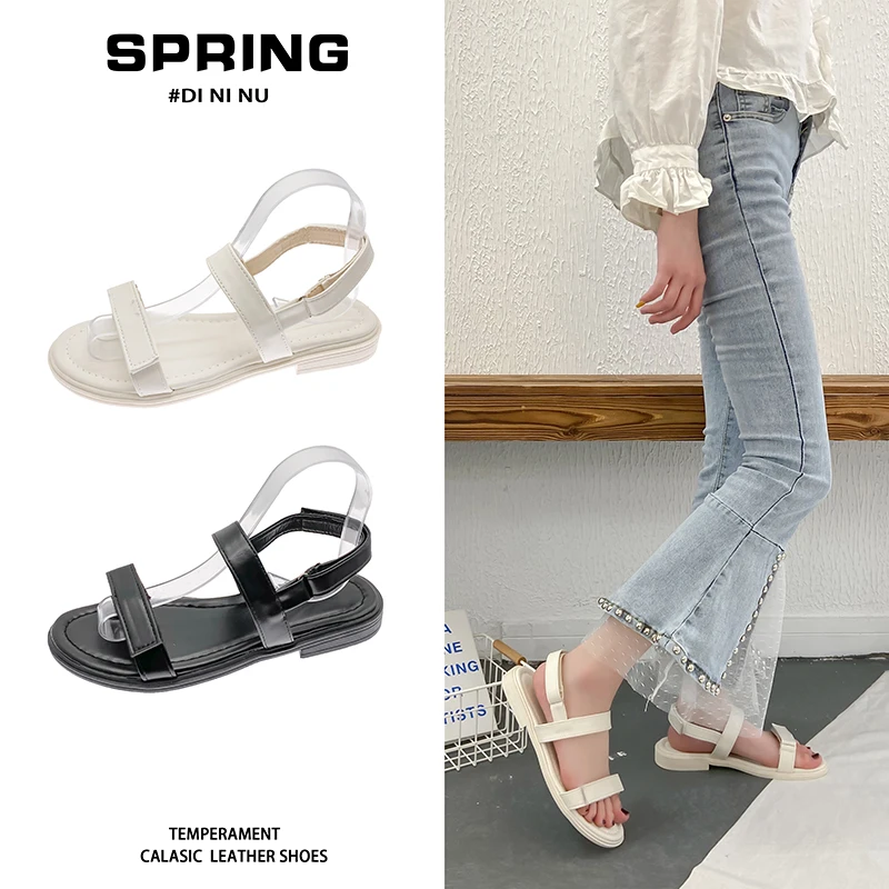 

2021 Summer Comfort Shoes for Women Roman Sandals Clear Heels Suit Female Beige Gladiator Flat Fashion Girls Black Low New Solid