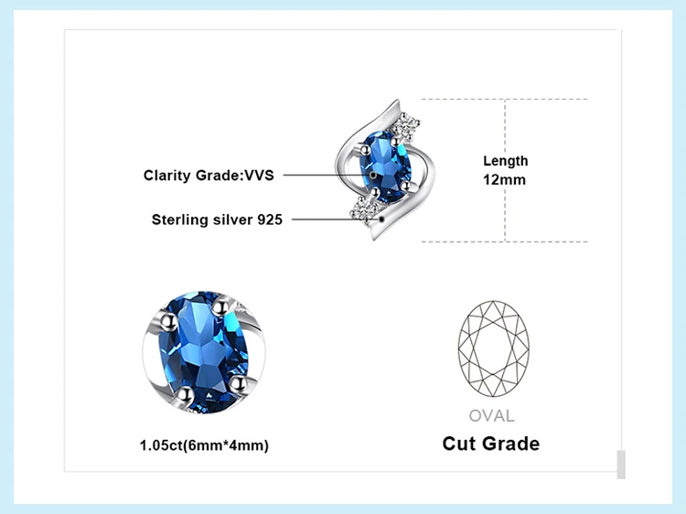 Jewelrypalace Овальный 1.1ct Природные Лондон Голубой топаз Серьги-гвоздики 925 серебро Ювелирные изделия с драгоценными камнями Серьги Женская обувь тенденции