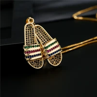 newbuy fashion colourful cz hip hop jewelry hot sale gold color copper slippers design pendant necklace for women men gift