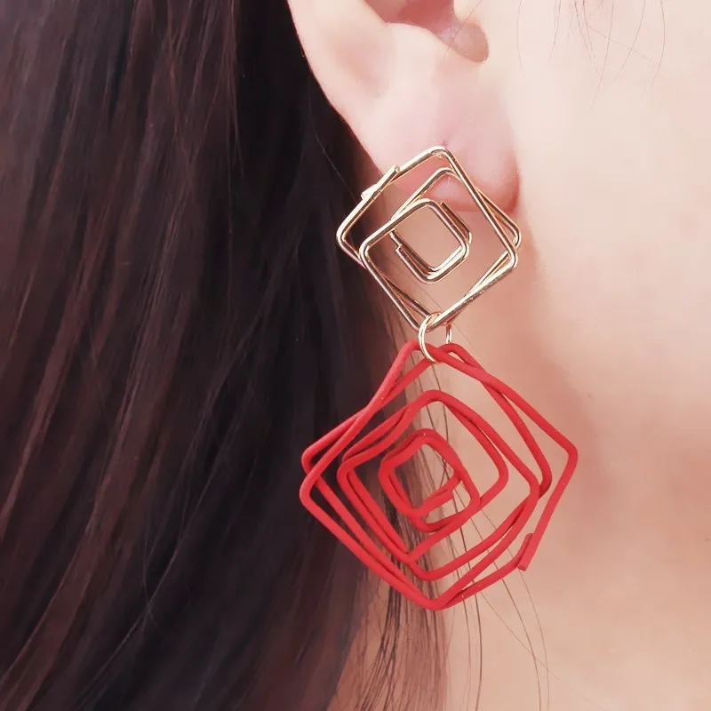 Лидер продаж серьги-подвески в форме ромба красного и желтого цвета квадратные