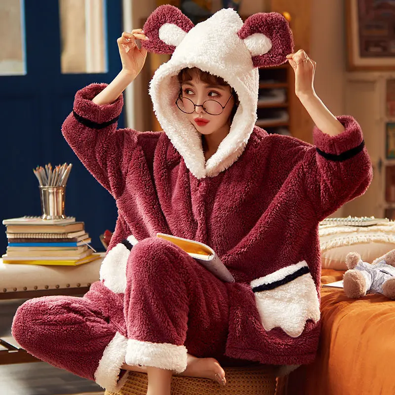 

Pajamas Women's Winter Padded Thicker Warm Student Pajama Suit Sleepwear Women Pijamas For Women Nightgown Nightwear Pyjamas Set
