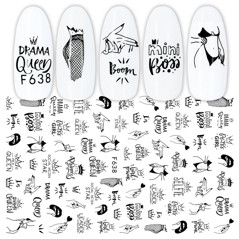 

3D Sexy Lady Pattern Nail Sticker Cute Cartoon Character Lover Letter Flower Sliders DIY Manicure Decals Nail Art Decorations