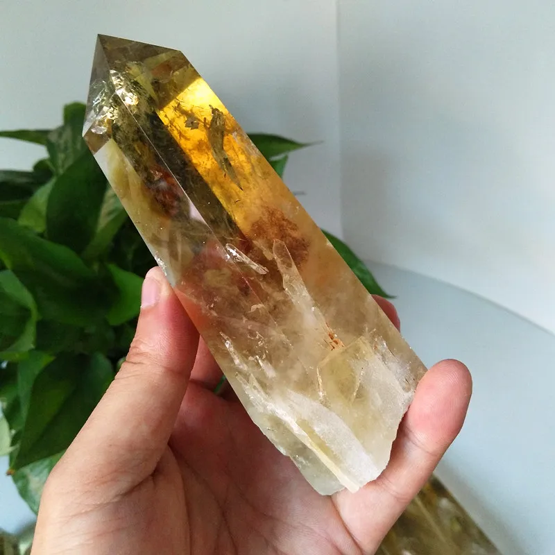 Каменный из натурального цитрина кристаллическая палочка ТОЧКА кварца сырой