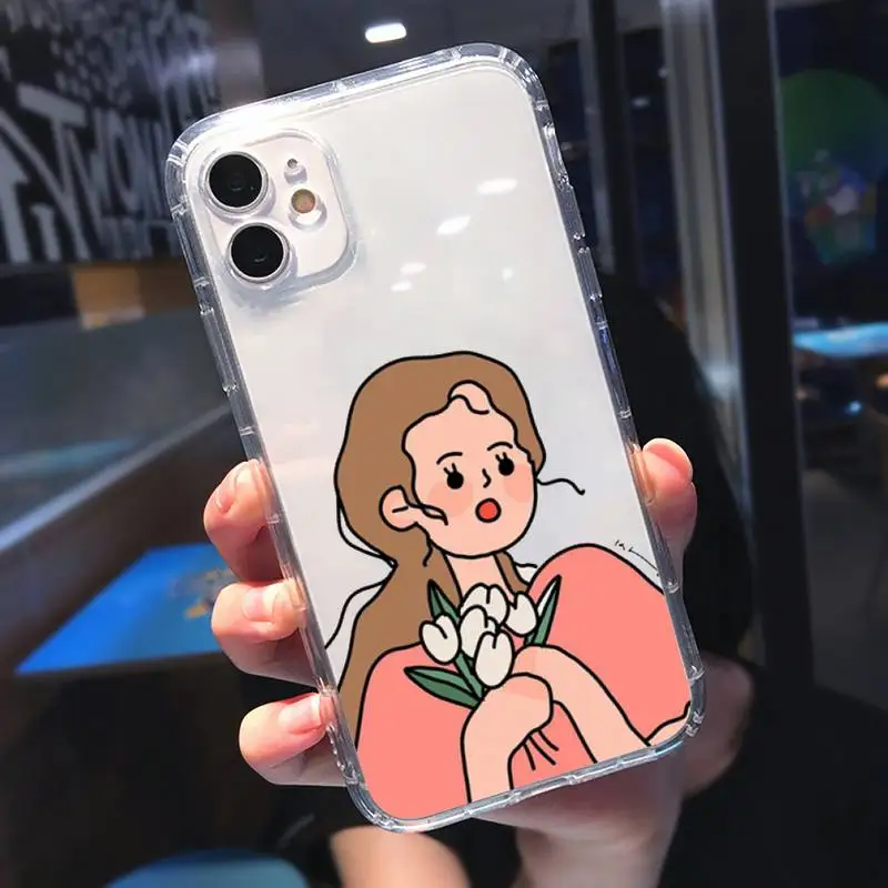 

Aesthetic cartoon girl Phone Case Transparent soft For iphone 5 5s 5c se 6 6s 7 8 11 12 plus mini x xs xr pro max