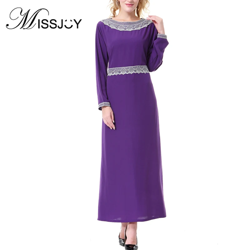 Платье MISSJOY женское в мусульманском стиле, элегантное абайя в стиле пэчворк с круглым вырезом и длинным рукавом в турецком и среднем восточн...