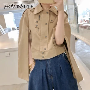 Женское пальто с отложным воротником TWOTWINSTYLE, корейское пальто-накидка без рукавов, осень 2020