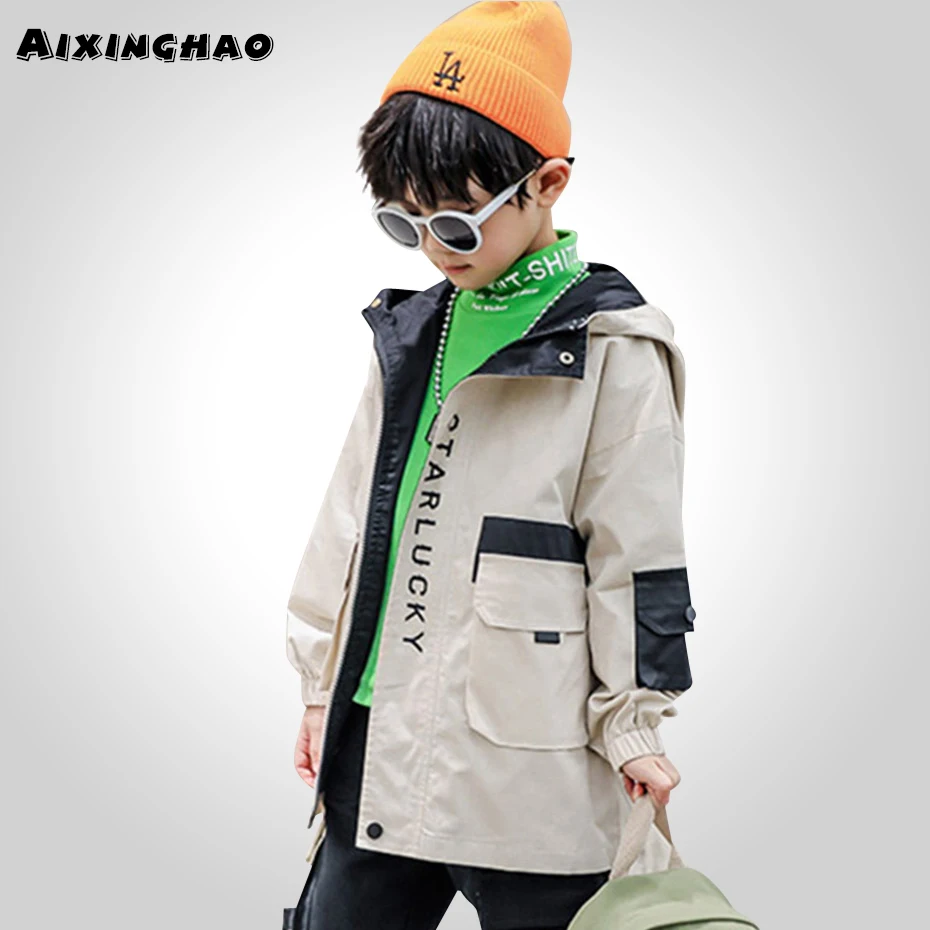 Детская куртка ветровка с буквенным принтом для мальчиков детский плащ длинными