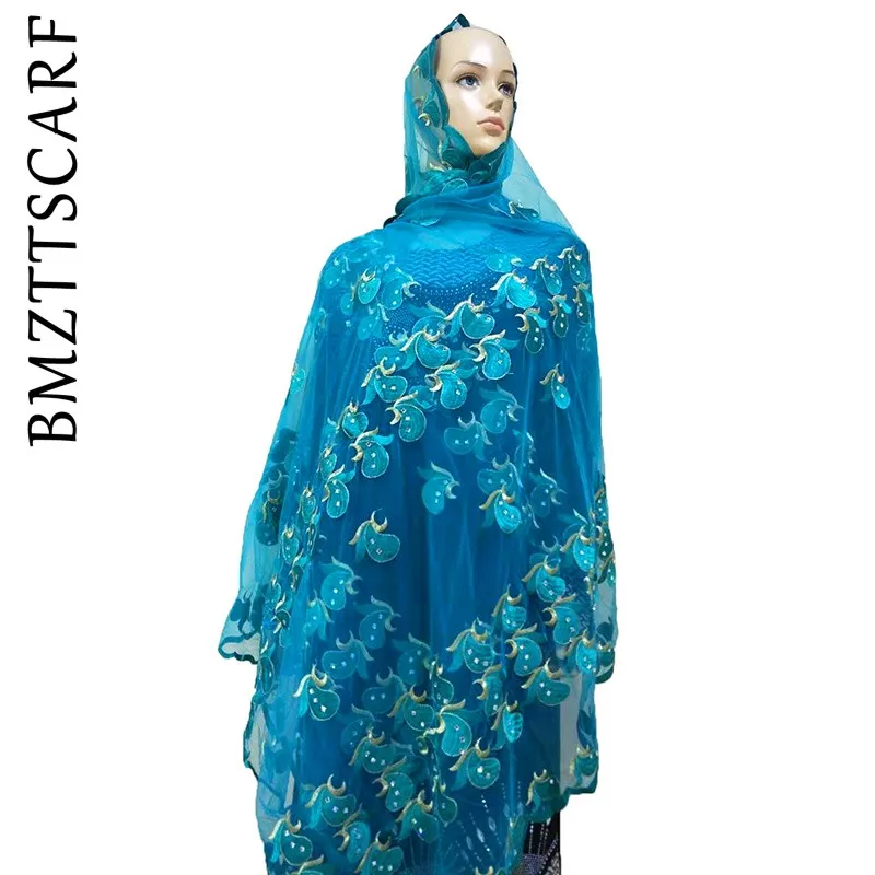 African Women Scarf Good Quality Plain Embroidery with Stones Soft Net Scarf for Headscarf Wraps Pashmina BM805