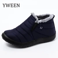 yween solid color snow boots men warm non slip boots male slip on lightweight waterproof mens winter shoes plus size