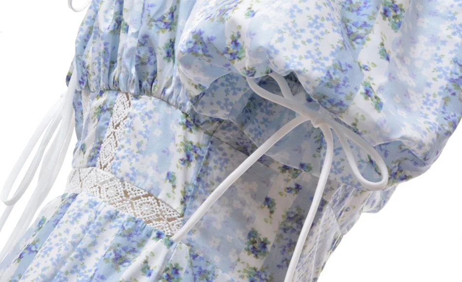 

2020 French Romance Retro Dresses Women Casual Floral Print Square Collar Dresses Puff Sleeve A-line Split Midi Dresses Vestidos